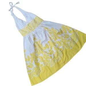 B. Smart Yellow White Floral Cotton Sundress Halter Dress Size 6